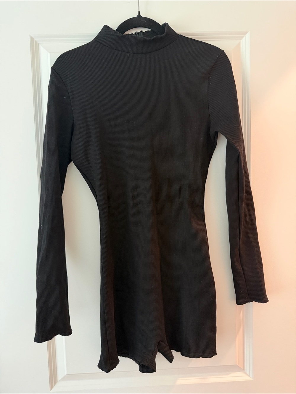 Fashion Nova Black Ribbed Mock Neck Long Sleeve Romper One Piece